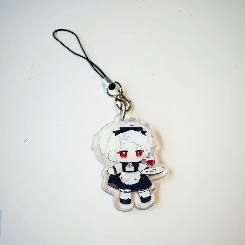 Love and Deepspace Maid Outfit Acrylic Keychain Set Xavier Zayne Rafayel Sylus Caleb Cute Chibi Fanmade LADS Bag Charm Gift detail image 3