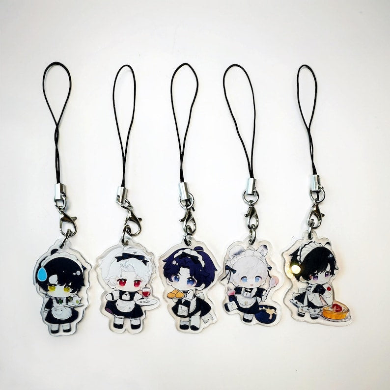 Love and Deepspace Maid Outfit Acrylic Keychain Set Xavier Zayne Rafayel Sylus Caleb Cute Chibi Fanmade LADS Bag Charm Gift