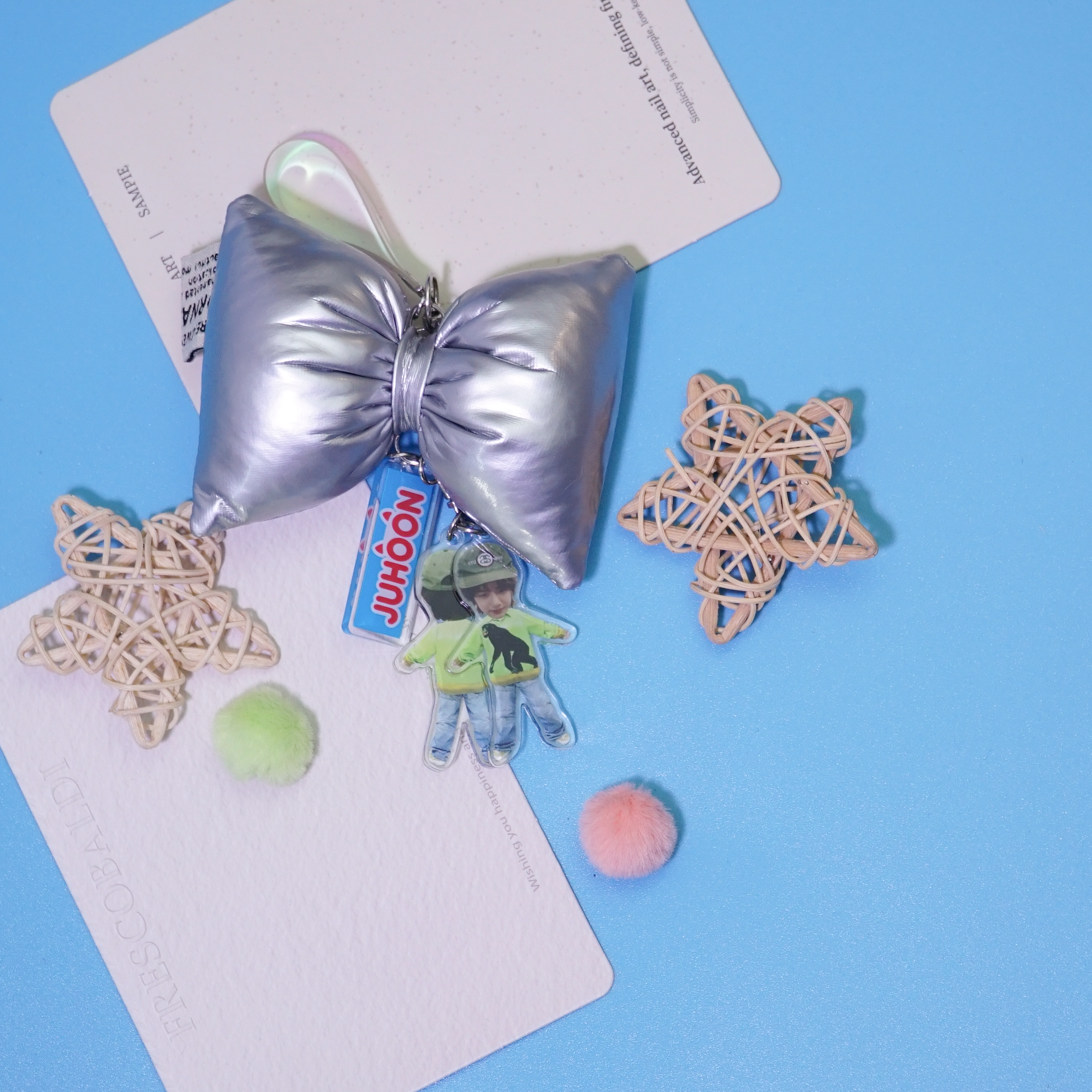 ORTIS Acrylic Keychain Fanmade Kpop Character Charm with Puffy Silver Bow detail image 4