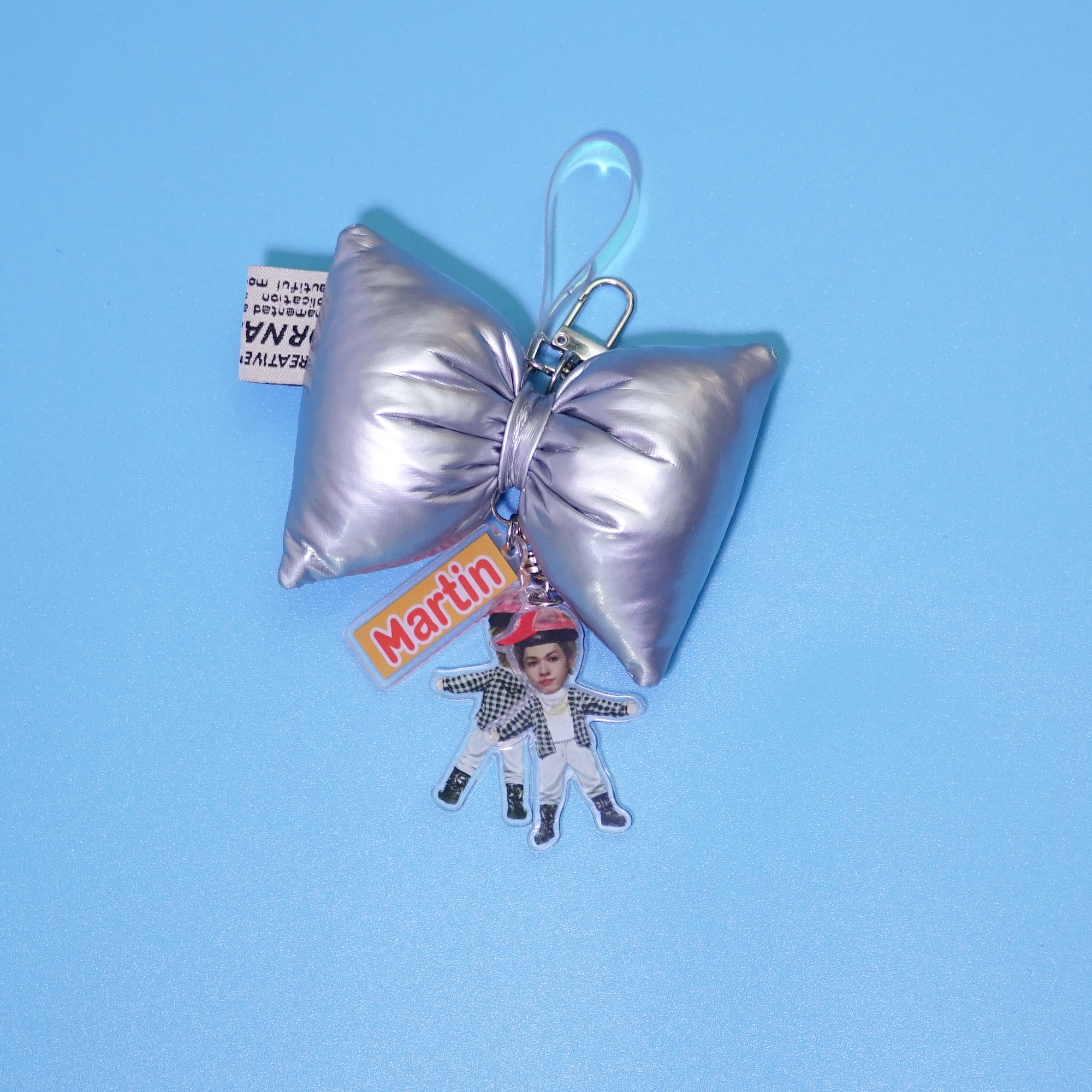 ORTIS Acrylic Keychain Fanmade Kpop Character Charm with Puffy Silver Bow