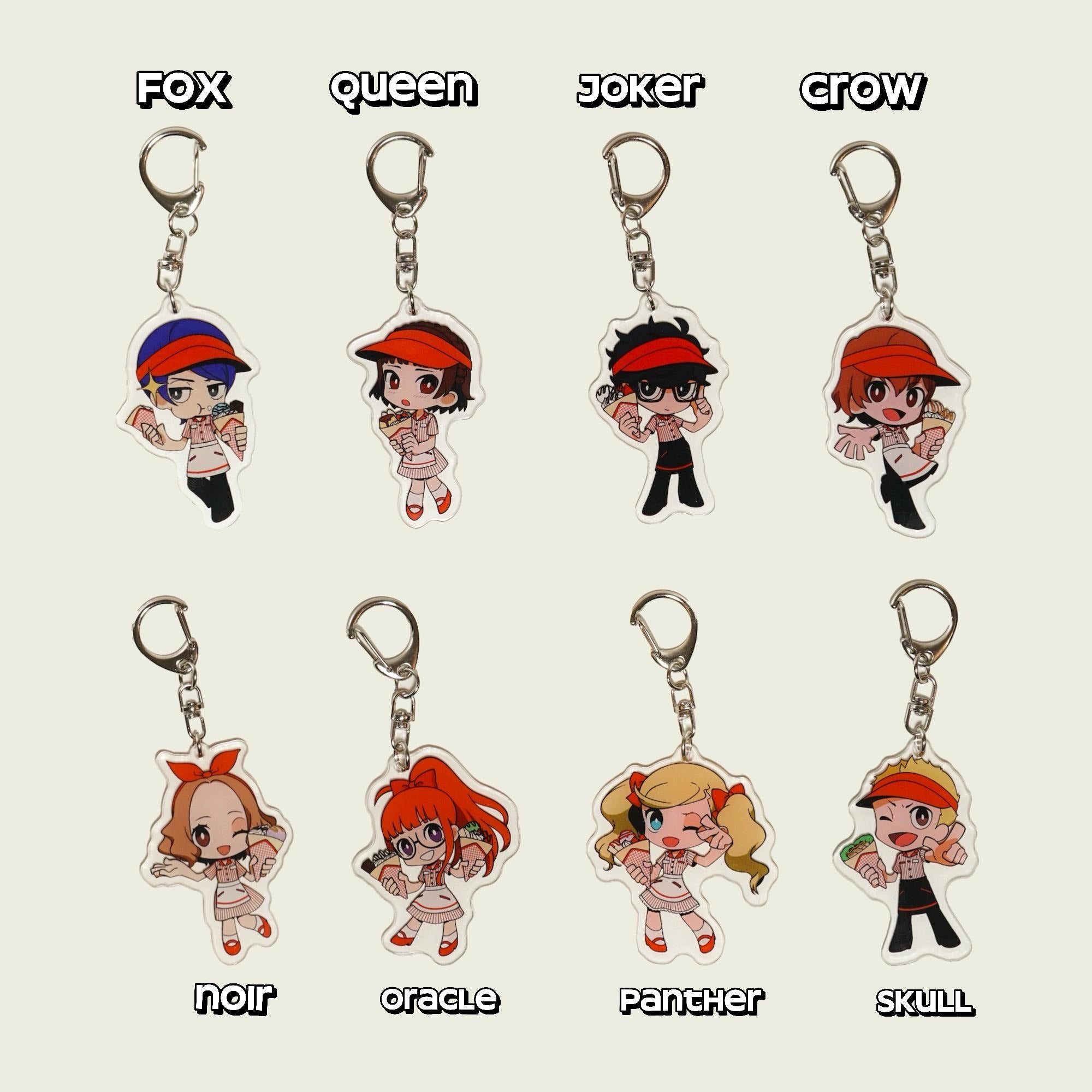 Persona 5 Acrylic Keychain Set Fan Art Crepe Theme Joker Crow Skull Charms Phantom Thieves