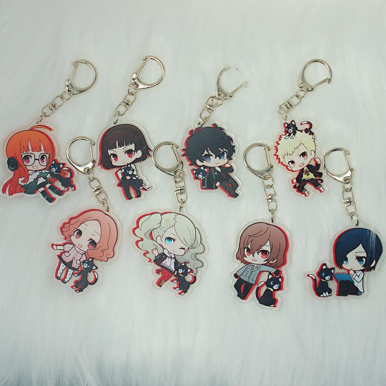Persona 5 Chibi Keychain Set Joker Panther Skull Phantom Thieves Fanmade Acrylic Charms detail image 1