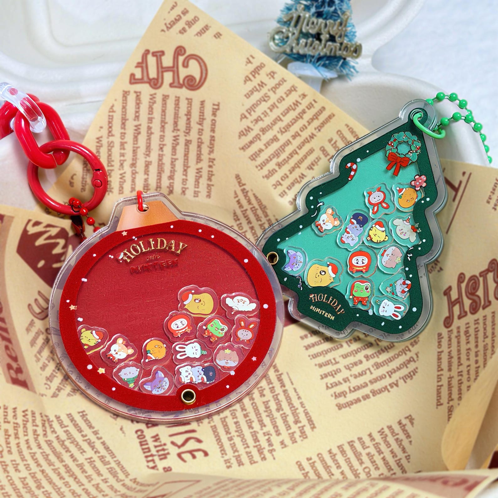SEVENTEEN Miniteen Christmas Shaker Keychain Apple Tree Acrylic Bag Charm Set Red Green Holiday Fanmade Kpop CARAT Gift detail image 4