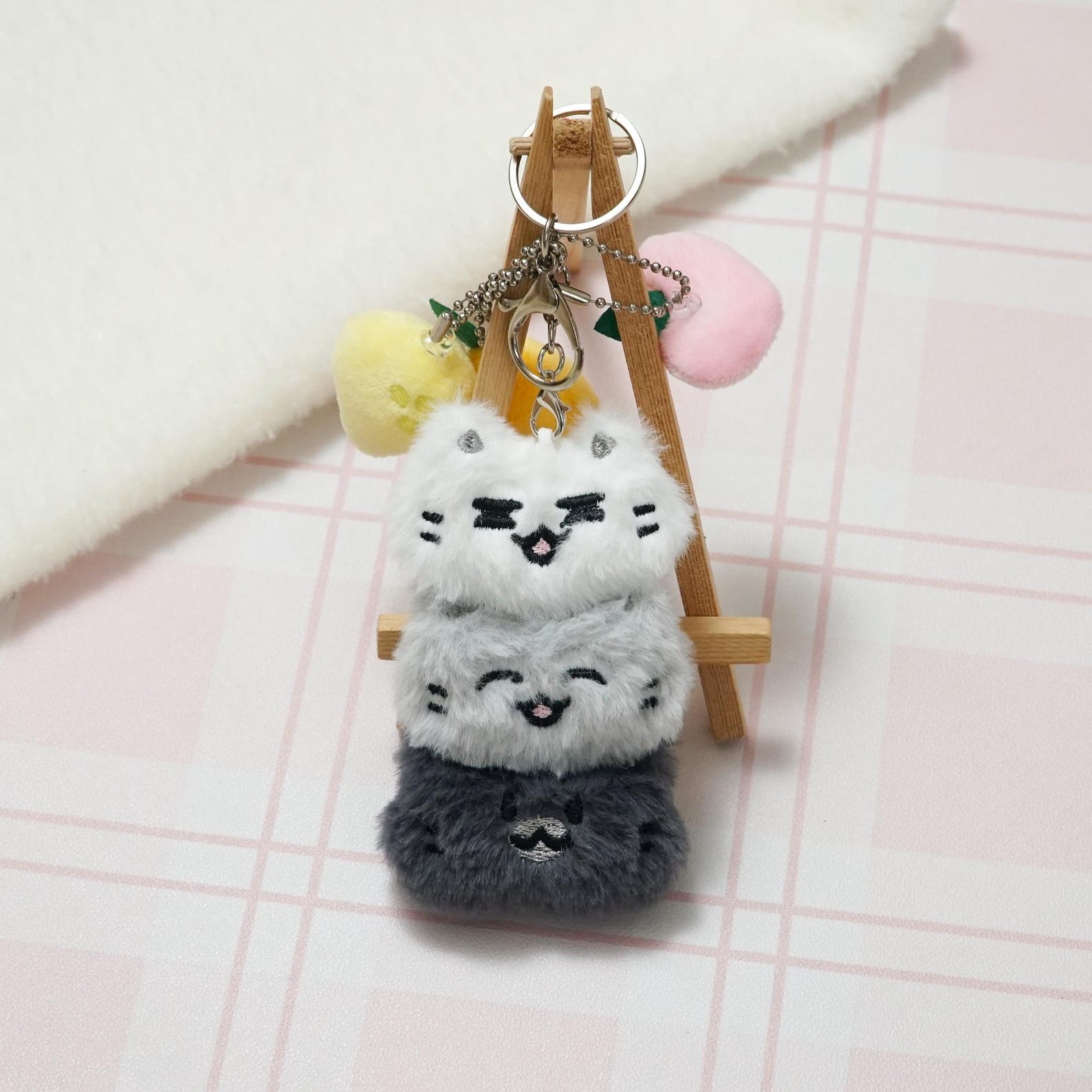 SEVENTEEN Miniteen Jun Plush Keychain Kpop Mascot Charm Stacked Cat Fuzzy Fruit Fanmade Gift detail image 3