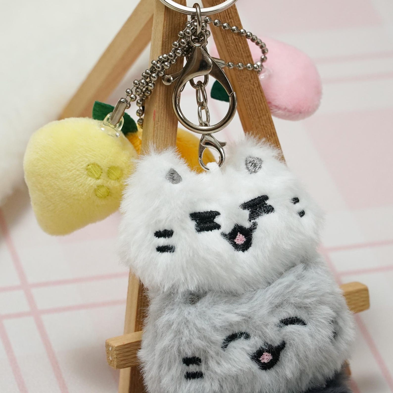 SEVENTEEN Miniteen Jun Plush Keychain Kpop Mascot Charm Stacked Cat Fuzzy Fruit Fanmade Gift detail image 5