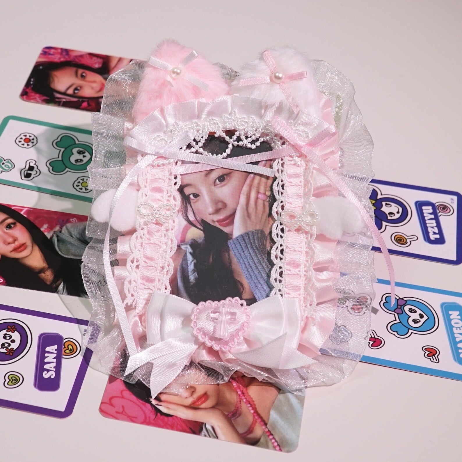 TWICE Japan Tour Photocard Set Kpop Fanmade OT9 Photo Cards with Pink Lace Plush Card Holder ONCE Gift detail image 6