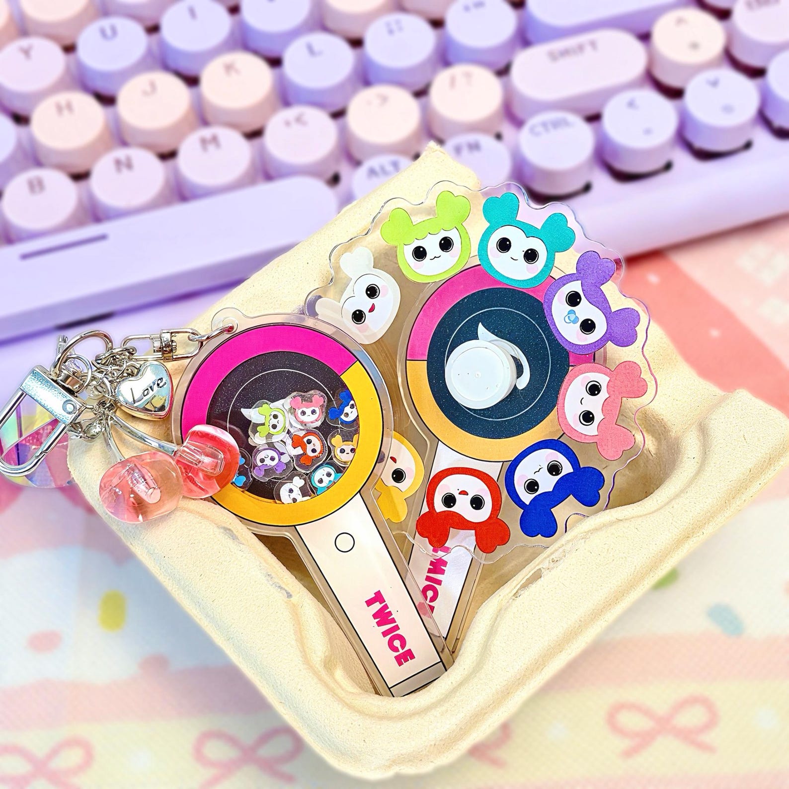 TWICE Lovely Mascot Shaker Keychain Acrylic Spinning Microphone Bag Charm Fanmade ONCE Kpop Gift detail image 3