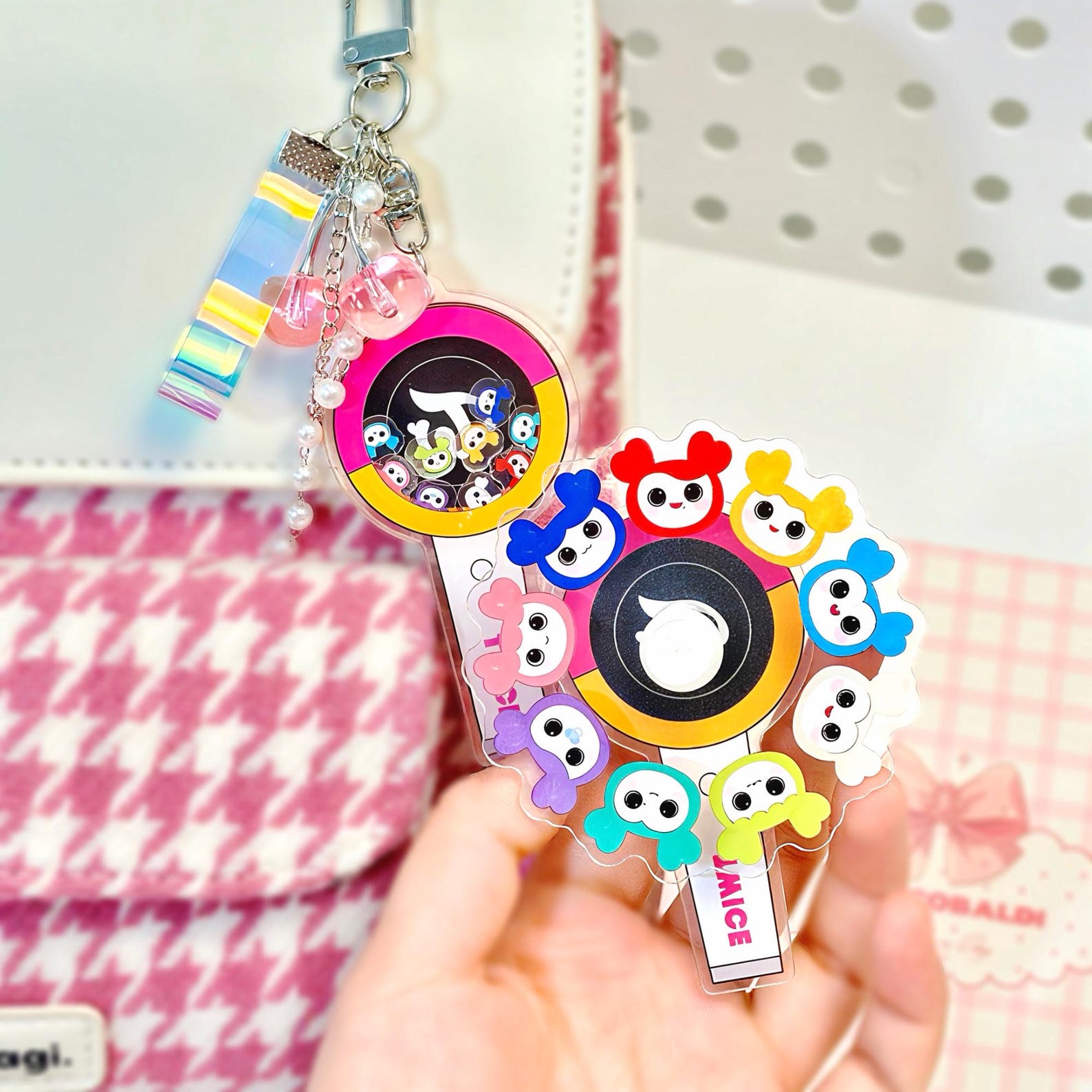 TWICE Lovely Mascot Shaker Keychain Acrylic Spinning Microphone Bag Charm Fanmade ONCE Kpop Gift detail image 5