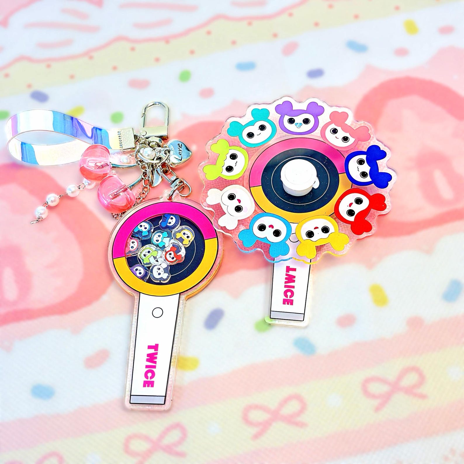 TWICE Lovely Mascot Shaker Keychain Acrylic Spinning Microphone Bag Charm Fanmade ONCE Kpop Gift detail image 7