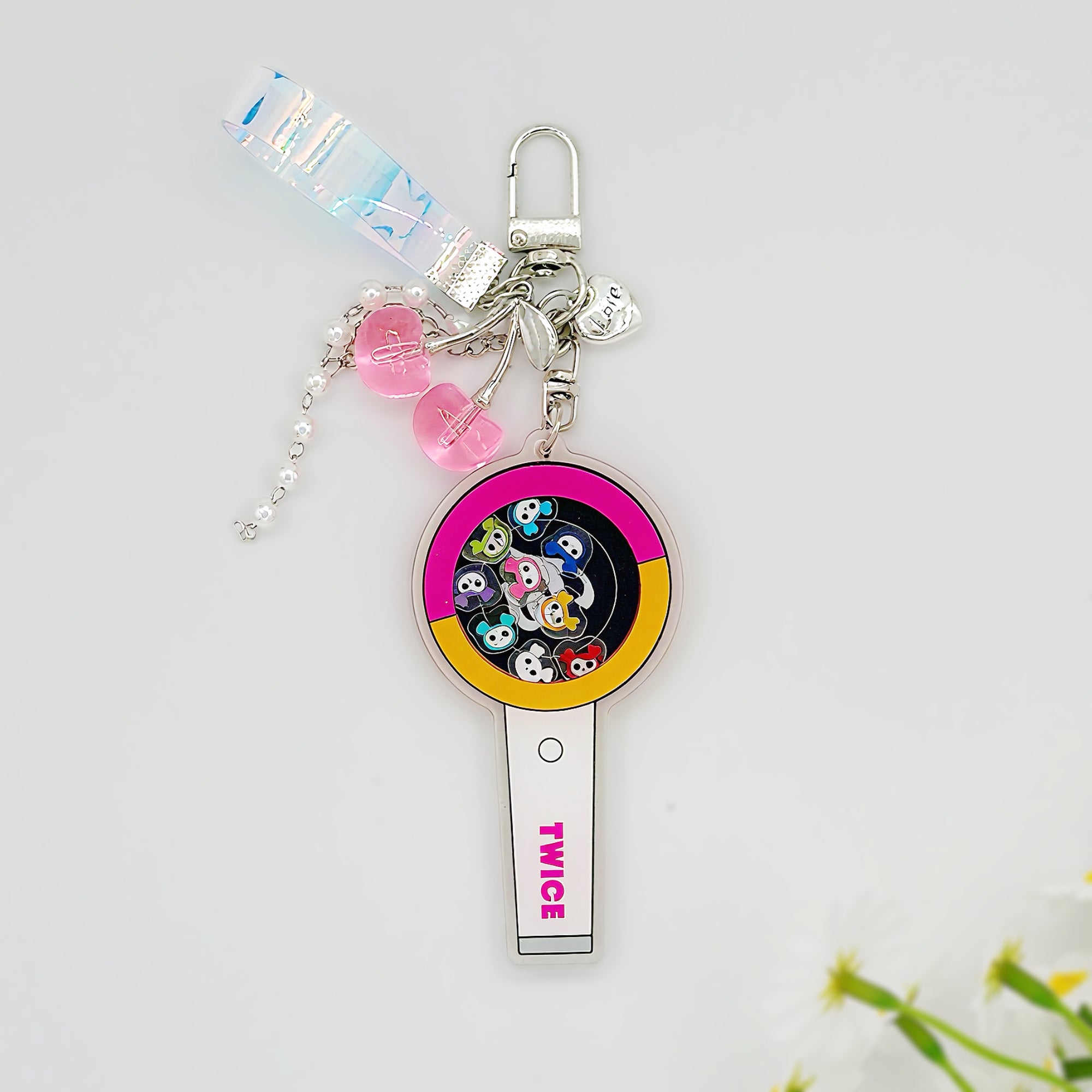 TWICE Lovely Mascot Shaker Keychain Acrylic Spinning Microphone Bag Charm Fanmade ONCE Kpop Gift