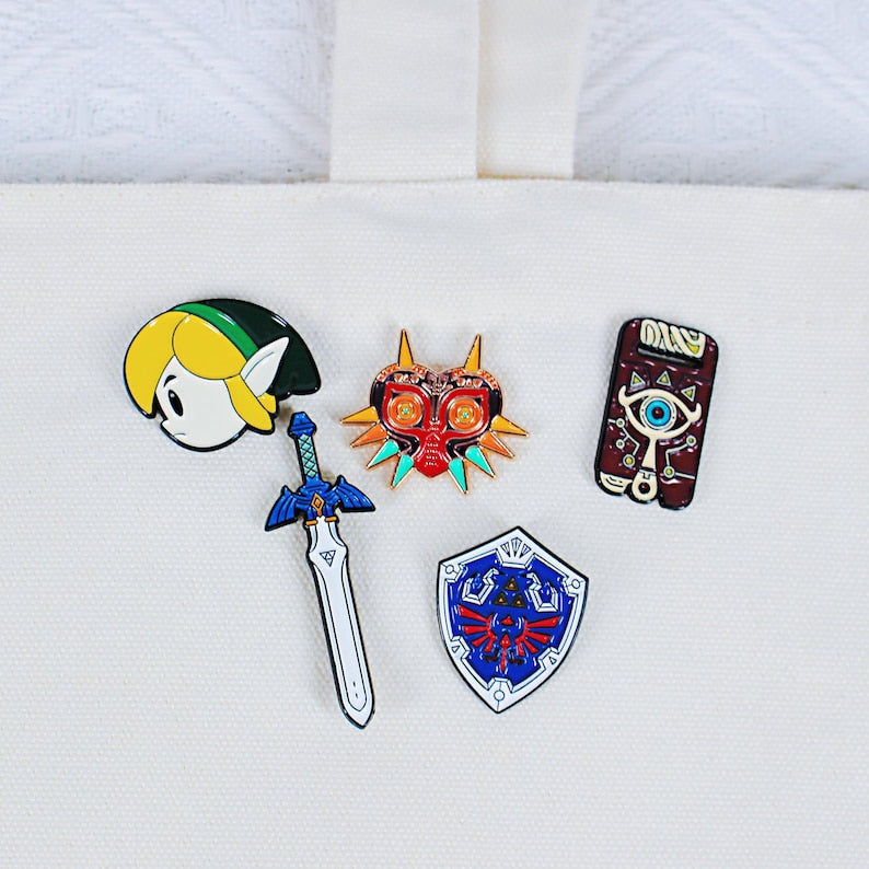 The Legend of Zelda Enamel Pin Set Master Sword Hylian Shield Majora Mask Sheikah Slate Fanmade Badge Gift detail image 1
