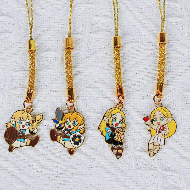 The Legend of Zelda Metal Keychain Set Link & Zelda Cute Cartoon Gold Charm Fanmade Gift Accessory detail image 4
