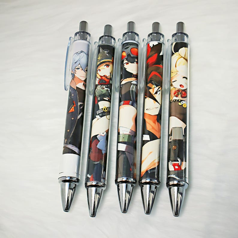 Zenless Zone Zero black gel ink pens featuring characters from multiple factions